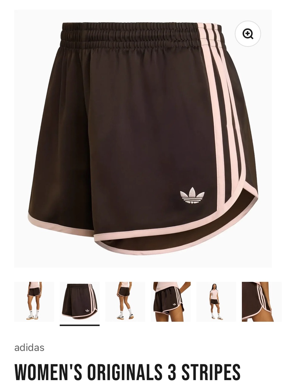 adidas Women’s Originals 3-Stripes Brown Shorts with Pink Trim
